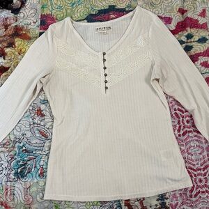 Universal Thread Ivory Long Sleeve Top with Embroidery